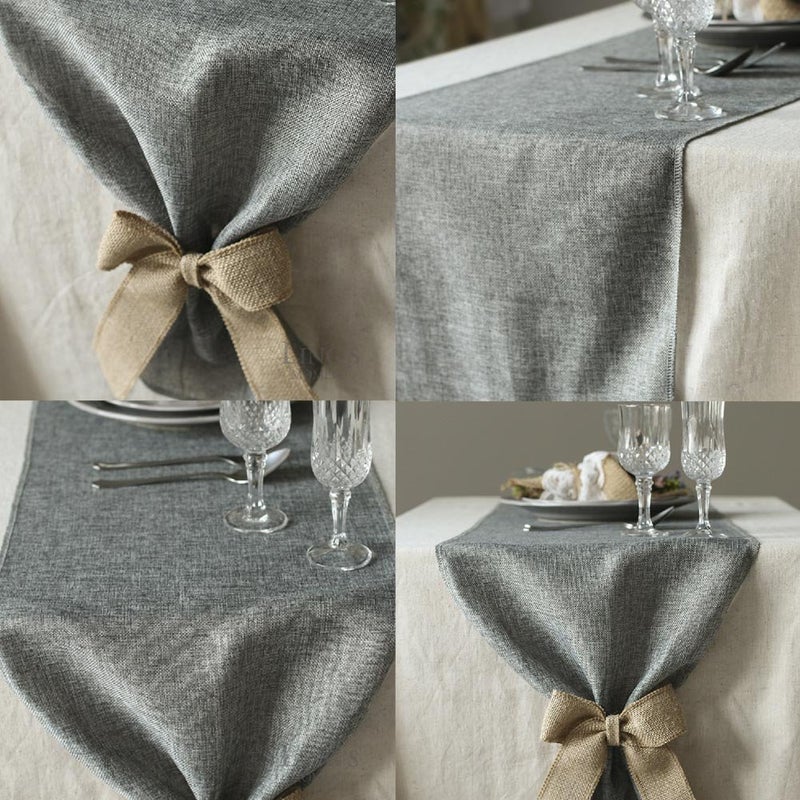 Fowecelt Gray Burlap Table Runner Natural Imitated Linen 14 x 108 Inch for Party Wedding Baby Shower Decorations Dining Farmhouse Outdoor Picnics Table, Handwoven Table Runners - Image 2